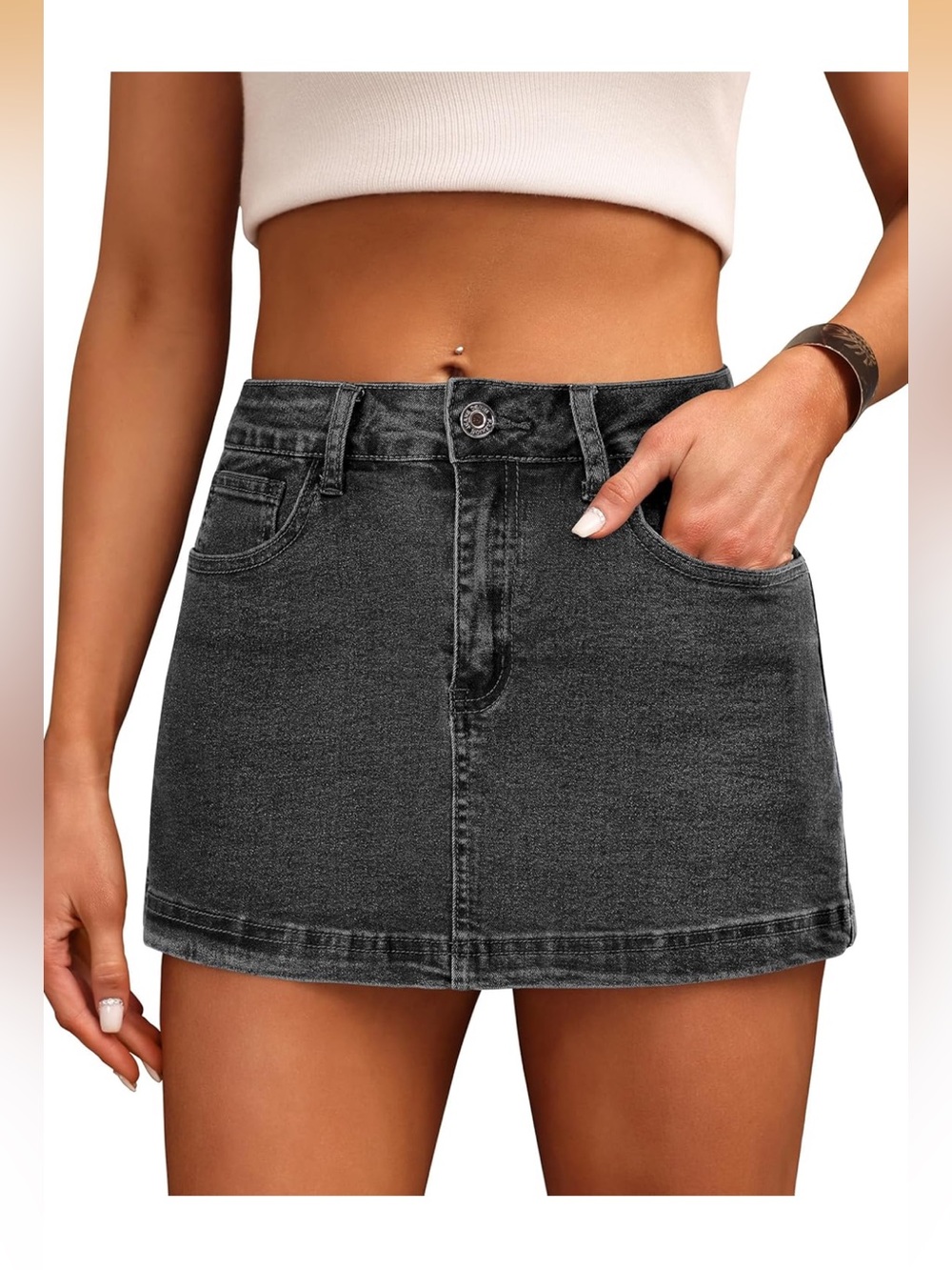 Women's Washed Black Denim Skort - Classic Mini